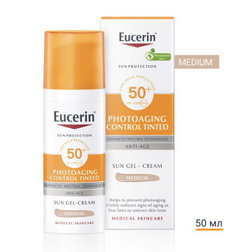 Eucerin Sun Photoaging Control Слънцезащитен оцветен гел-крем за контрол на фотостареенето SPF50+ Тъмен нюанс 50 мл