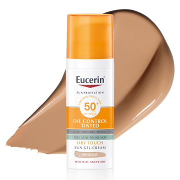 Eucerin Sun Oil Control Слънцезащитен оцветен гел-крем за лице за мазна и акнеична кожа SPF50+ Тъмен нюанс 50 мл