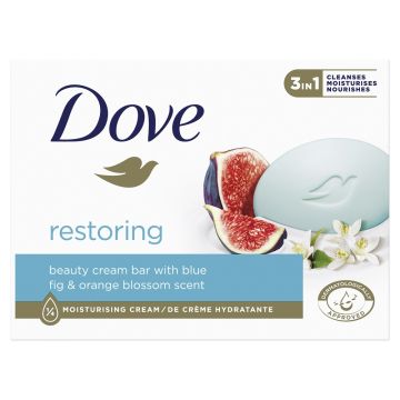 Dove Restore Овлажняващ крем-сапун за ръце, лице и тяло с екстракт от синя смокиня и портокалов цвят 90 гр