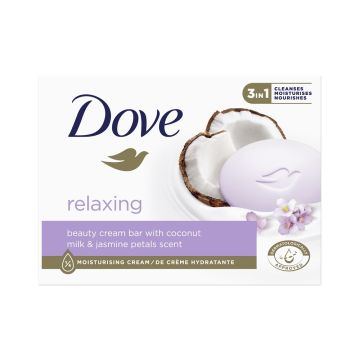Dove Relaxing Подхранващ крем-сапун за ръце, лице и тяло с аромат на кокос и жасмин 90 гр