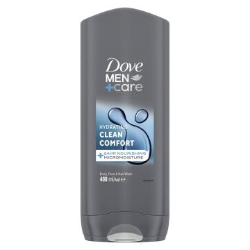 Dove Men+ Care Hydrating Clean Comfort душ гел за лице, тяло и коса за мъже 400 мл