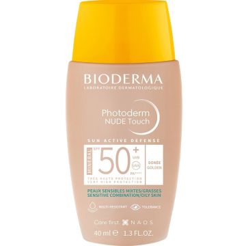 Bioderma Photoderm Nude Touch Слънцезащитен минерален оцветен флуид за лице за комбинирана и мазна кожа SPF50+ Светъл нюанс 40 мл