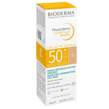 Bioderma Photoderm Cover Touch Минерален слънцезащитен тониран крем за комбинирана, мазна и акнеична кожа SPF50+ Светъл нюанс 40 мл