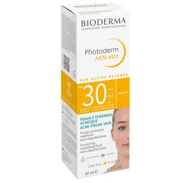 Bioderma Photoderm Akn Мat Слънцезащитен матиращ флуид против нeсъвършенства за мазна и акнеична кожа SPF30 40 мл