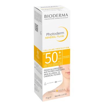 Bioderma Photoderm Mineral Слънцезащитен минерален флуид за чувствителна и алергична кожа SPF50+ 75 г
