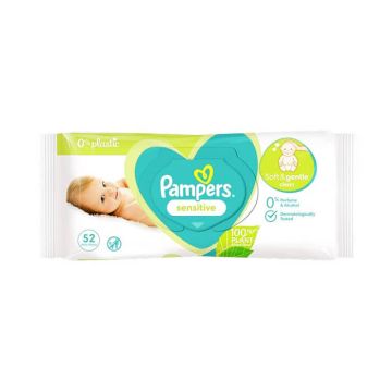 Pampers Sensitive Бебешки мокри кърпички с капак 52 бр
