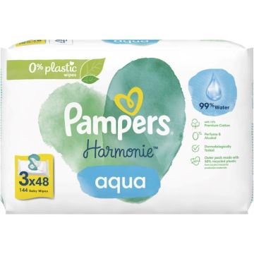 Pampers Aqua Harmonie Baby Wipes Бебешки мокри кърпички с капак 3 х 48 бр Комплект