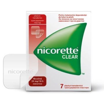  Nicorette Clear Никорет Клиър Пластири за отказване на цигарите 25 мг/16h х7 бр McNeil 