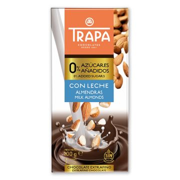 Trapa Шоколад млечен с бадеми 0% захар 100 гр