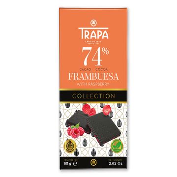 Trapa Шоколад натурален 74% какао с малини веган 80 гр