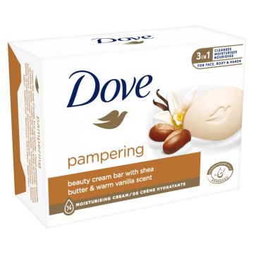 Dove Pampering Подхранващ крем-сапун за ръце, лице и тяло с масло от ший и ванилия 90 г