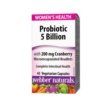 Webber Naturals Пробиотик за жени 5 млрд. активни пробиотици + 200 mg червена боровинка х45 веган капсули
