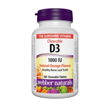 Webber Naturals Витамин D3 1000 IU с вкус на портокал х180 дъвчащи таблетки
