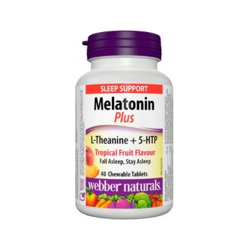 Webber Naturals Мелатонин Плюс Л-Теанин и 5-HTP x 40 дъвчащи таблетки