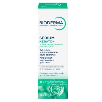 Bioderma Sebium Kerato+ Гел-крем против белези и несъвършенства за акнеична кожа 30 мл