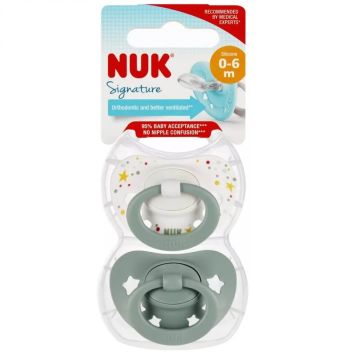 Nuk Signature Силиконова залъгалка 0-6М 2 бр + кутийка Комплект