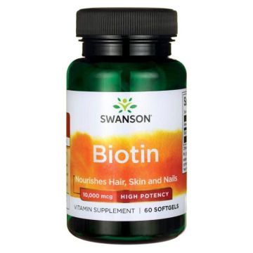 Swanson Super Strength Biotin Супер силен биотин 10 000 мкг х 60 софт гел