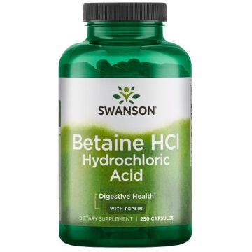 Swanson Hydrochloric Acid w/Pepsin Бетаин хидрохлорид 325/82 мг х 250 капсули