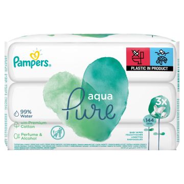 Pampers Aqua Pure Baby Wipes Бебешки мокри кърпички 3 x 48 бр Комплект