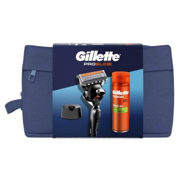 Gillette Fusion Proglide Самобръсначка + Fusion5 Sensitive Гел за бръснене 200 мл + Стойка за самобръсначка + Несесер Комплект