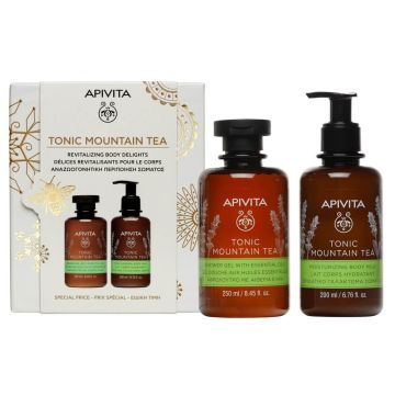 Apivita Tonic Mountain Tea Почистващ и тонизиращ душ-гел с планински чай 250 мл + Apivita Tonic Mountain Tea Хидратиращо мляко за тяло с планински чай 200 мл Комплект