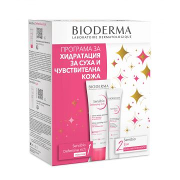 Bioderma Sensibio Defensive Богат защитен крем за лице 40 мл + Bioderma Sensibio Гел-крем за околоочен контур 15 мл Комплект