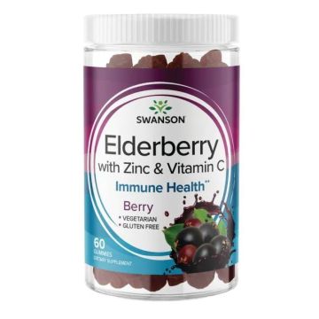 Swanson Elderberry Gummies with Zinc & Vitamin C - Berry Бъз с цинк и витамин С х 60 дъвчащи таблетки
