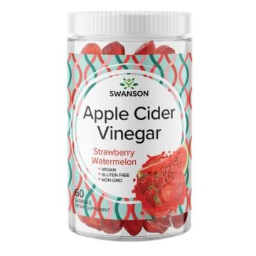 Swanson Apple Cider Vinegar Gummies - Strawberry Watermelon Ябълков оцет дъвчащи таблетки с вкус на диня и ягода х 60 дъвчащи таблетки