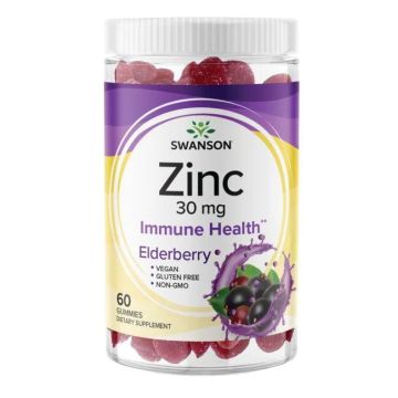 Swanson Zinc Gummies - Elderberry Цинк дъвчащи таблетки с вкус на бъз х 60 дъвчащи таблетки 