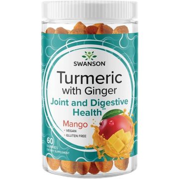 Swanson Turmeric with Ginger Gummies - Mango Куркума с джинджифил дъвчащи таблетки с вкус на манго х 60 дъвчащи таблетки