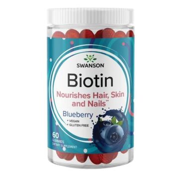 Swanson Biotin Gummies - Blueberry Биотин с вкус на боровинки x 60 дъвчащи таблетки
