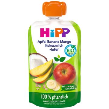 Hipp Organic Забавна закуска с ябълка, банан, манго, кокосово мляко и овес 12М+ 100 г