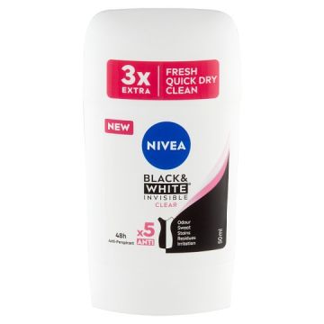 Nivea Black & White Invisible Clear Дезодорант стик против изпотяване за жени 50 мл