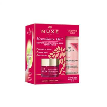 Nuxe Merveillance Lift Уплътняващ копринен крем за лице против бръчки с лифтинг ефект 50 мл + Nuxe Very Rose 3в1 Успокояваща мицеларна вода 50 мл Комплект