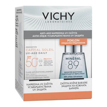 Vichy Capital Soleil UV-Age Слънцезащитен противостареещ флуид SPF50+ 40 мл + Vichy Mineral 89 Укрепващ и хидратиращ гел-бустер 30 мл Комплект