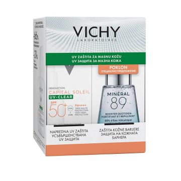 Vichy Capital Soleil UV-Clear SPF50+ Флуид против несъвършенства 40 мл + Vichy Mineral 89 Укрепващ и хидратиращ гел-бустер 30 мл Комплект