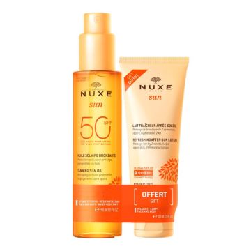 Nuxe Sun Слънцезащитно олио за тен SPF 50 150 мл + Освежаващ лосион за след слънце 100 мл Комплект
