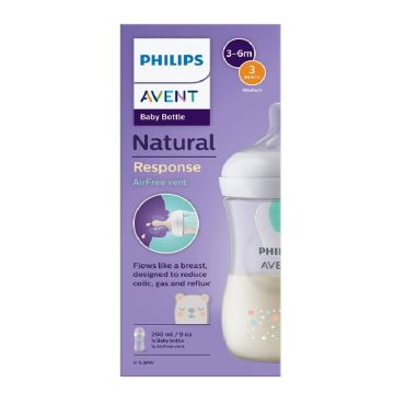 Avent Natural Response AirFree Шише с биберон с картинка за момиче 3-6М 260 мл 