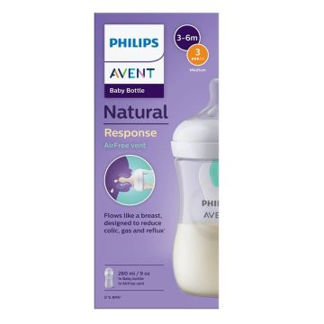 Avent Natural Response AirFree Шише с биберон поток 3 в Неутрален цвят 3-6М 260 мл 