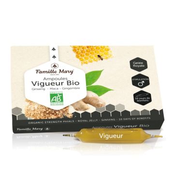 Ampoules Vigueur Bio Био формула за жизненост и мъжка потентност с женшен, мака, джинджифил и пчелно млечице х 10 ампули за пиене Famille Mary