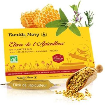 Elixir de l’Apiculteur Пчелен еликсир с мед, пчелно млечице, пчелен прашец, прополис и 54 oрганик растения х 10 ампули за пиене Famille Mary