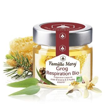 Grog Respiration Bio Грог за дихателната система с акациев мед и 4 етерични масла 100 г Famille Mary