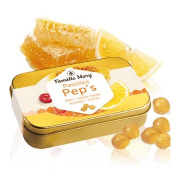 Pastilles Pep's Таблетки за смучене с мед, пчелно млечице, ацерола и етерично масло от лимон 60 г Famille Mary