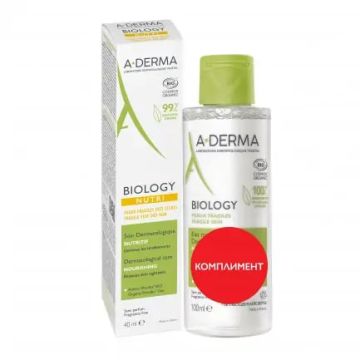A-Derma Biology Nutri Дерматологична подхранваща грижа 40 мл + Подарък: A-Derma Biology Дерматологична мицеларна вода 100 мл Комплект