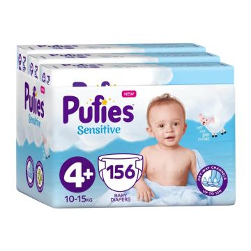 Pufies Sensitive Бебешки пелени №4+ Maxi+ 10-15 кг х 156 бр