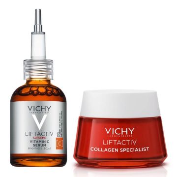 Vichy Liftactiv Supreme Vitamin C15 Озаряващ серум 20 мл +  Liftactiv Collagen Specialist Дневен крем за лице против бръчки за всеки тип кожа 50 мл Комплект