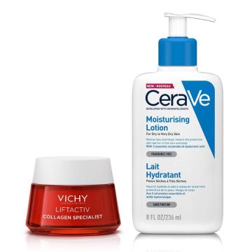 Vichy Liftactiv Collagen Specialist Дневен крем за лице против бръчки за всеки тип кожа 50 мл + CeraVe Хидратиращ лосион за лице и тяло за суха към много суха кожа 236 мл Комплект