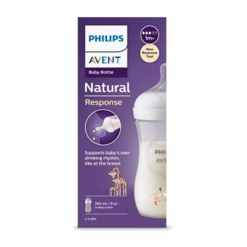 Avent Natural Response Бутилка с биберон със среден поток с картинка за момиче 1М+ 260 мл 