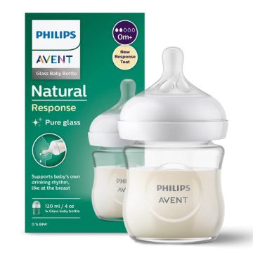 Avent Natural Response Стъклена бутилка с биберон със среден поток 2, 0-3М 120 мл