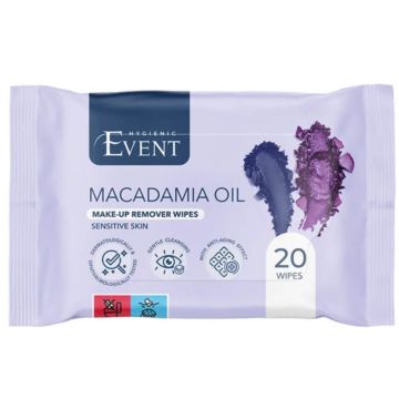 Event Make-up Мокри кърпички за почистване на грим с масло от макадамия х 20 броя